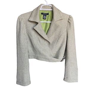 Arden B. Women's lime Green Herringbone Cropped Jacket Size S Vintage Style